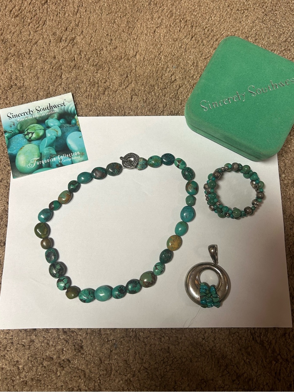 Turquoise Bead Necklace, Bracelet & Pendant Set
